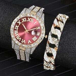 Classy Men's Two-Toned - Stainless Steel - Quartz Movement - Merlot Red